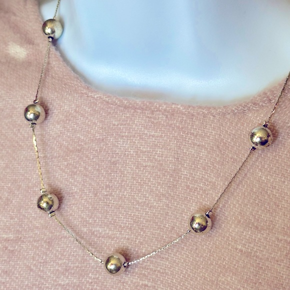 Elegant Dainty Silver Tone Beaded Choker Necklace - Picture 1 of 3